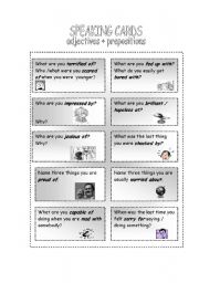 English Worksheet: Adjectives + prepositions speaking cards