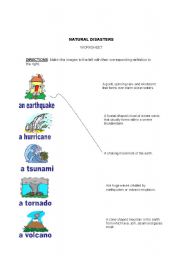 English worksheet: defining natural disasters