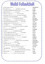 English Worksheet: !!! WORDFORMATION  30 sentences + KEY !!!