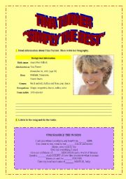 English Worksheet: SIMPLY THE BEST TINA TURNER  