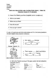 English worksheet: 5TH CLASS EXAM