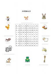 English worksheet: animals puzzle