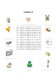 English Worksheet: animals puzzle