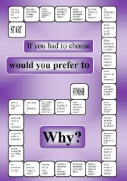 English Worksheet: Would prefer to - a boardgame (editable)