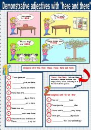English Worksheet: Demonstrative adjectives with here and there