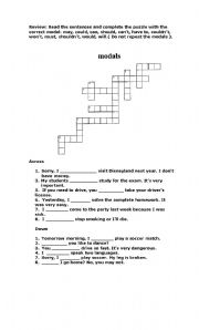 English worksheet: modals crossword