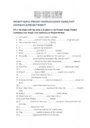 English Worksheet: VERB TENSE REVIEW (Present Simple,Present Continuous, Past Simple, Past Continuous and Present Perfect)