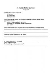 English Worksheet: A Taste of Blackberries Ch2 Questions