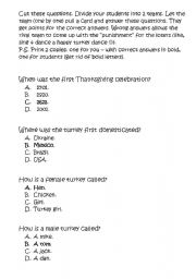 English worksheet: Thanksgiving Day trivia