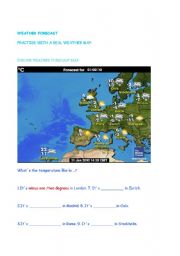 English Worksheet: weather forecast in europe