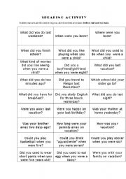 English Worksheet: Speaking activities using past time