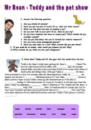 English Worksheet: Mr Bean, Teddy and the pet show - VIDEO SESSION (5:33)