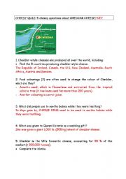 English Worksheet: KEY for teachers / A CHEESY QUIZ  in Cheddar 
