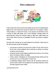 English Worksheet: Reality shows-reading