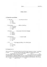 English Worksheet: TEST- Present Continuous, Present Simple, Past Simple