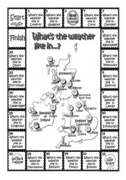 English Worksheet: Whats the weather like in...? b/w version