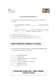 English Worksheet: Goldilocks Vocabulary worksheets