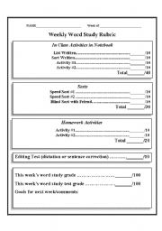 English Worksheet: WORD STUDY RUBRIC