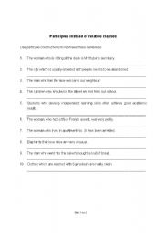 English Worksheet: Participles instead of relative clauses 