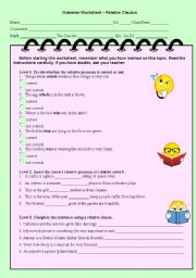 English Worksheet: RELATIVE CLAUSES