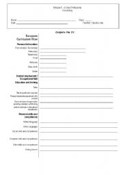 English Worksheet:  The Professional World - CV ; Application Letter ; interview