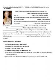 English Worksheet: used to or would