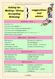 English Worksheet: ASKING, GIVING, RECEIVING OR REFUSING ADVICE - part 1