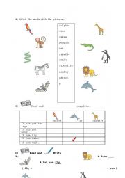 English worksheet: animals/ can/cant