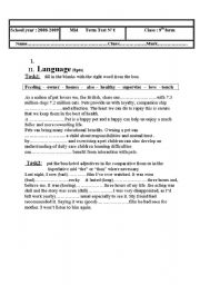 English Worksheet: language test for the 9th form mid term test n 1