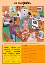 English Worksheet: In the kitchen. 2 pages(answer key included)