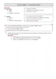 English worksheet: countable uncountables