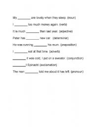 English worksheet: Parts of the sentence