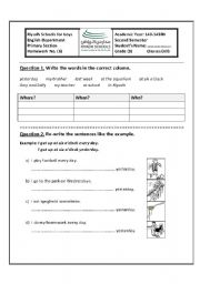 English Worksheet: wh questions and past simple tense