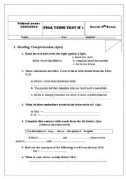 English Worksheet: full term test N1 9th form 