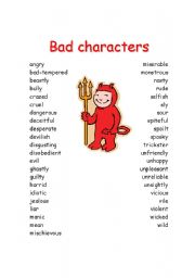 English Worksheet: Bad characteristics for story writing