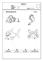 English worksheet: SEA ANIMALS TEST