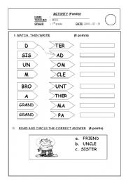 English Worksheet: TEST (MY FAMILY)