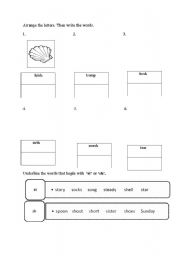 English worksheet: initial diagraph sh and st