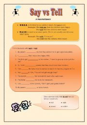 English Worksheet: say vs tell