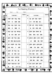 English Worksheet: fun reading 1 (phonics)