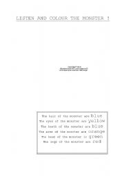 English Worksheet: color the monster