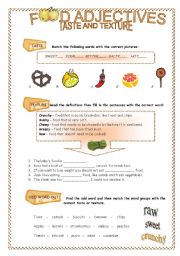 English Worksheet: Food adjectives - taste and texture