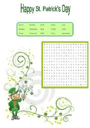 English Worksheet: St. Patricks wordsearch