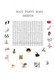 English Worksheet: Body Parts Word Search