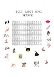 English worksheet: Body Parts Word Search