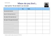English worksheet: Where do you live?