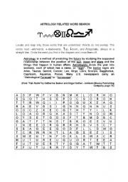 English worksheet: Astrology Related Wordsearch