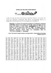 English Worksheet: Astrology Related Wordsearch