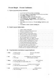 English worksheet: Present Simple vs. Present Continuous exercises