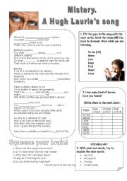 English Worksheet: Mistery. A hugh Lauries song. Past tenses revision.